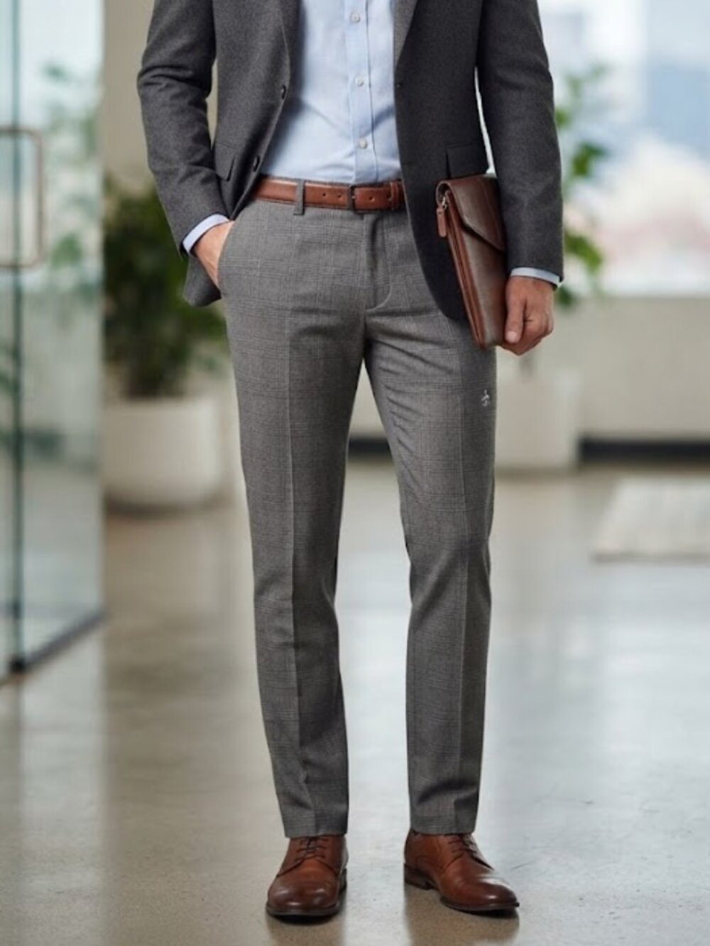Original Penguin Plaid Dress Pants Men's Gray Check Slim Fit Flat Front Trousers
